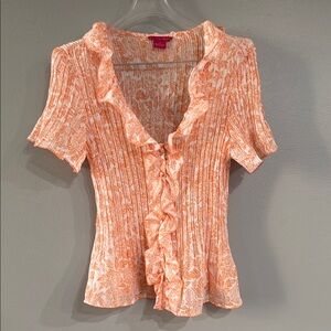 Women's Orange Floral Ruffle Top